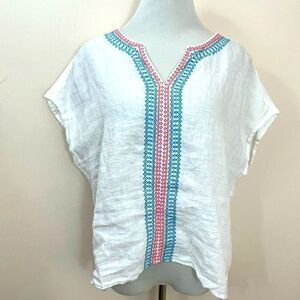 House of Harlow 1960 White Linen Embroidered Boxy Fit Top M